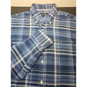 Ralph Lauren Indigo Oxford shirt cotton flannel plaid checks blue Size Small